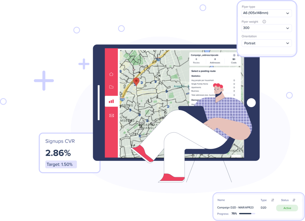 EDDM campaign dashboard with route map